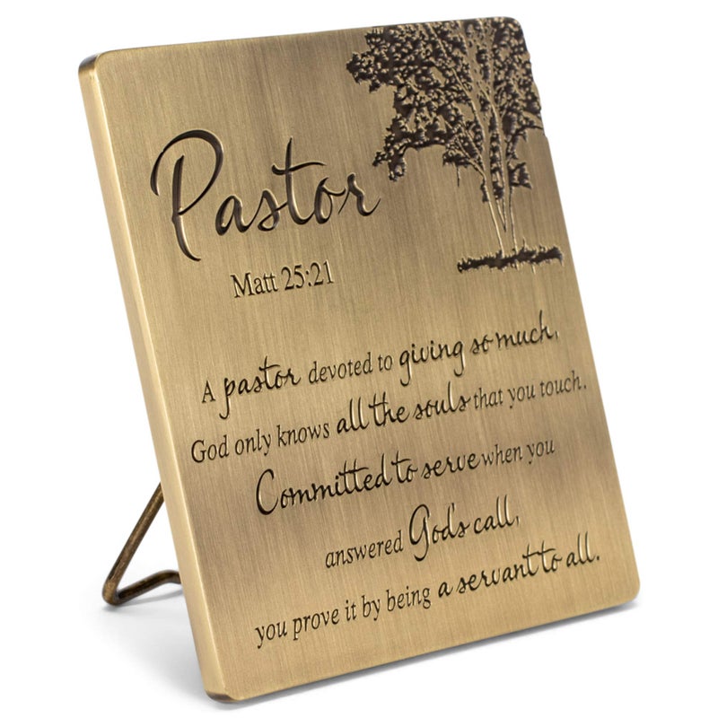 Dicksons Pastor Servant to All Matthew 25:21 Antique Brass 4 x 4 Metal Table Top and Wall Sign Plaque - Image 3